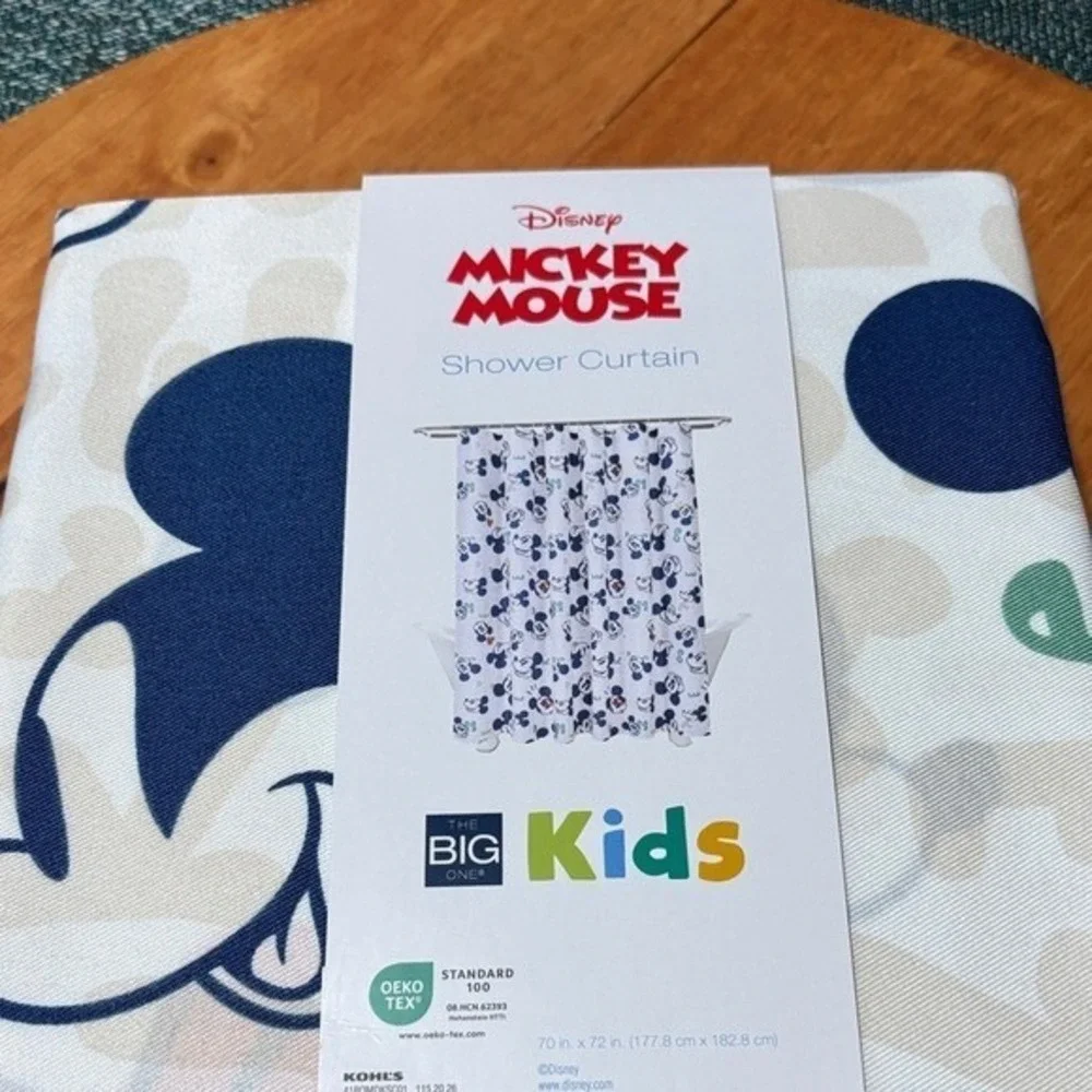 Disney Mickey Mouse Funny Faces Shower Curtain & Soap Dispenser 70in by 72in NEW